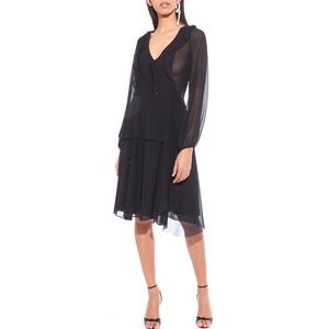 A.O.T.C | Sexy Lace Up Ruffle Sheer Midi Dress in Black